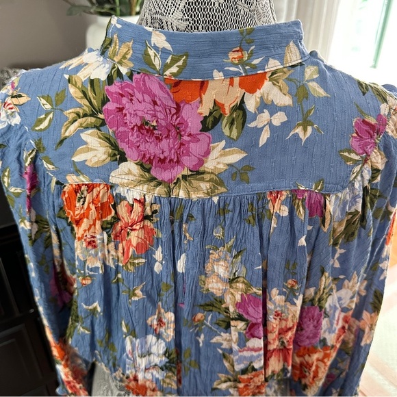 RACHEL Rachel Roy Floral Blouse - Blue and Multicolor Tie Blouse Size L - Picture 9 of 15